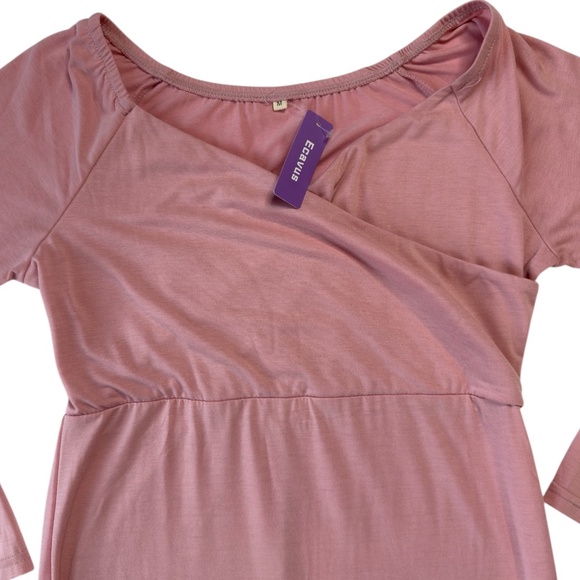 NWT Ecavus Maternity Maxi Dress Dusty Rose Off Shoulder Wrap Photoshoot Gown M - Picture 3 of 10